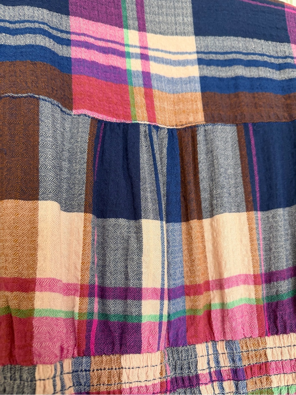 Pilcro Anthropologie Plaid Boho Peplum Top V-Neck Smocked Waist Cottagecore S - Picture 8 of 11